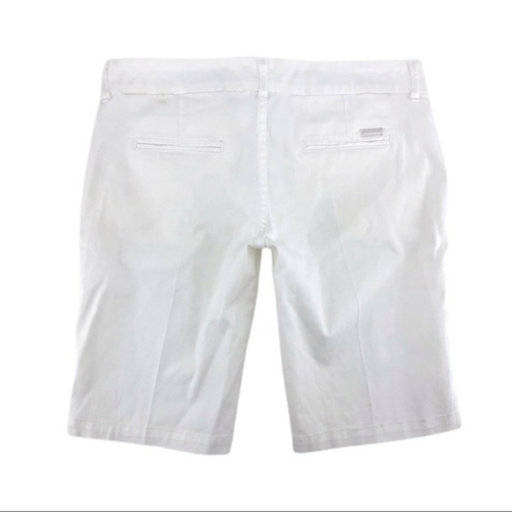 7 For All Mankind White Cotton Blend Flat Front Shorts - Picture 3 of 10